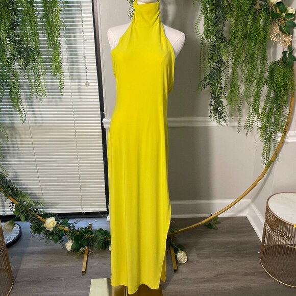 Norma Kamali | Dresses | Norma Kamali Halter Turtleneck Side Slit Gown |  Poshmark